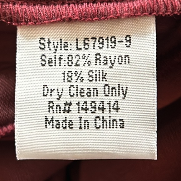 NWT Johnny Was WINE Wide Slip-on Tiered Pants Silk-blend velvet US L - Picture 6 of 8